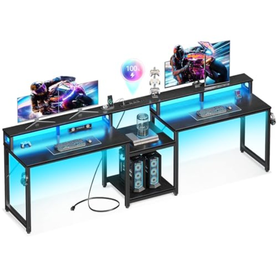 Desk Setup L Shaped - Bureau de jeu pour deux personnes,